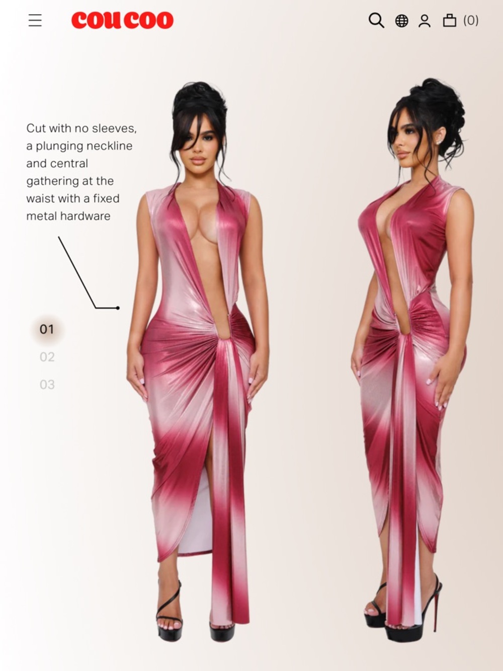 Coucoo LYCHEE DEEP PLUNGE SLEEVELESS DRESS
